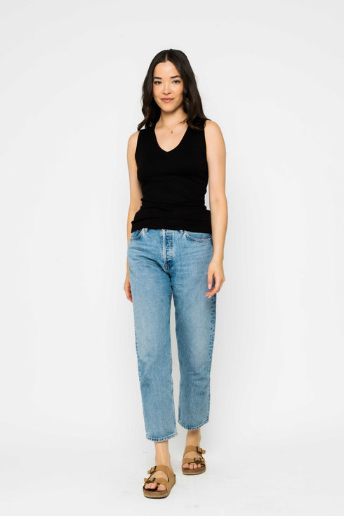 Joelle-Textured Vee Neck Tank