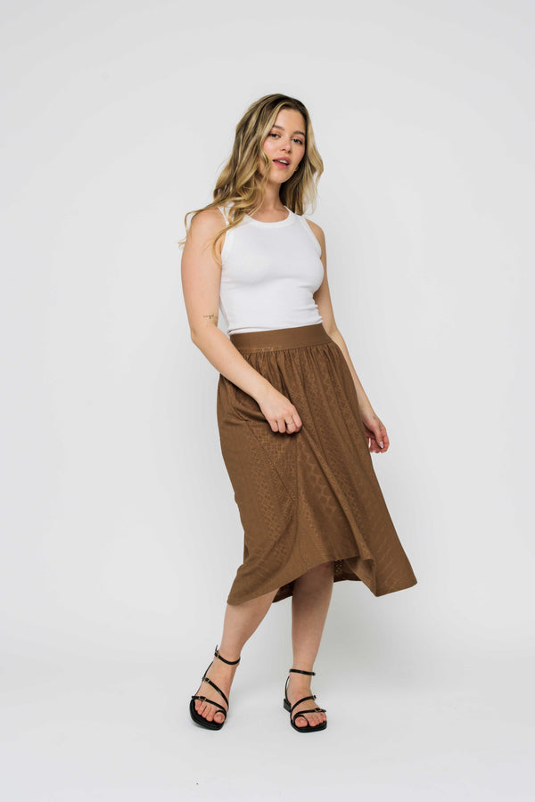 Lina-Stretch Eyelet Midi Skirt