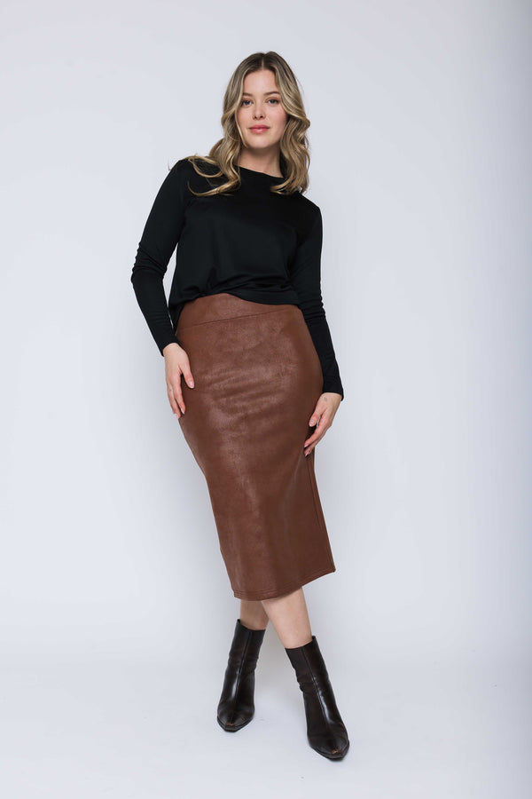 Erin-Faux Leather Midi Skirt