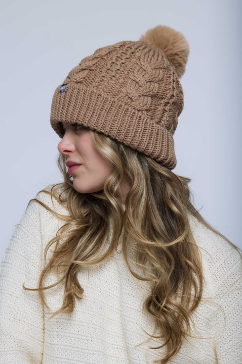 Marshmallow-Cabled Lined Beanie