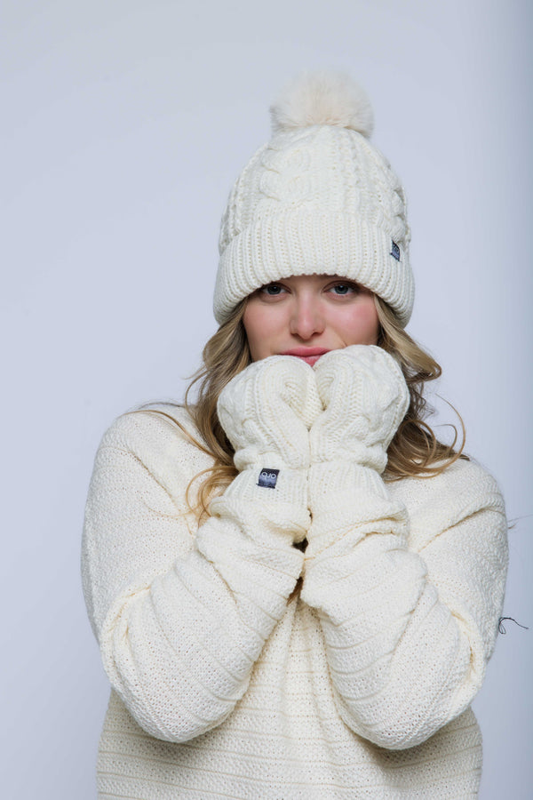Marshmallow-Cabled Lined Beanie