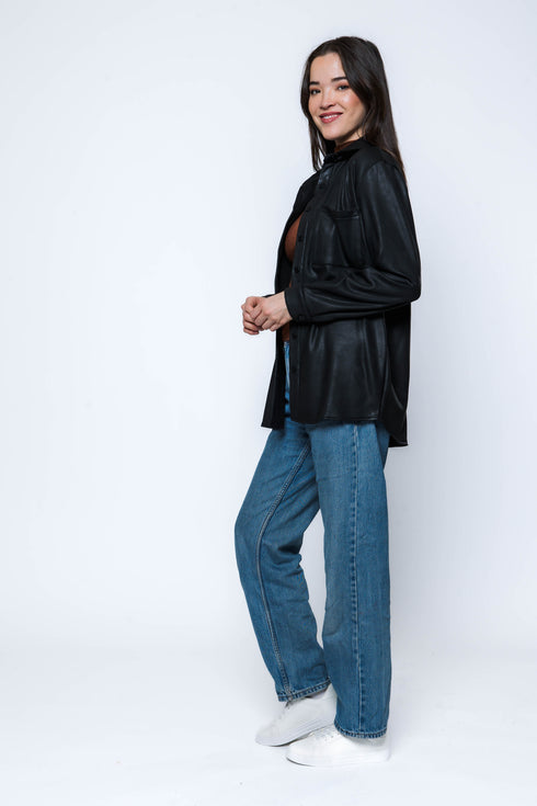 Harper SAMPLE-Faux Leather Button up