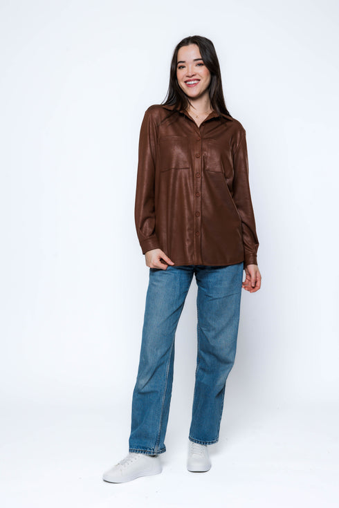 Harper SAMPLE-Faux Leather Button up