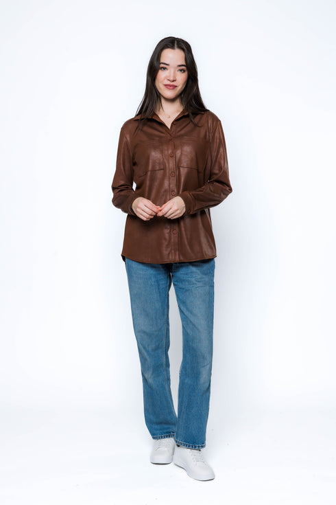 Harper SAMPLE-Faux Leather Button up