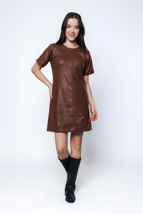 Shelly SAMPLE-Faux Leather Shift Dress
