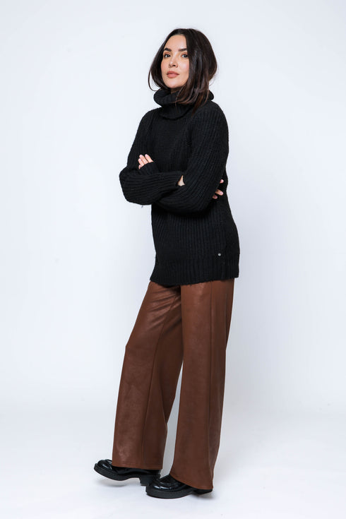 Cora-Faux Leather Wide Leg Pant
