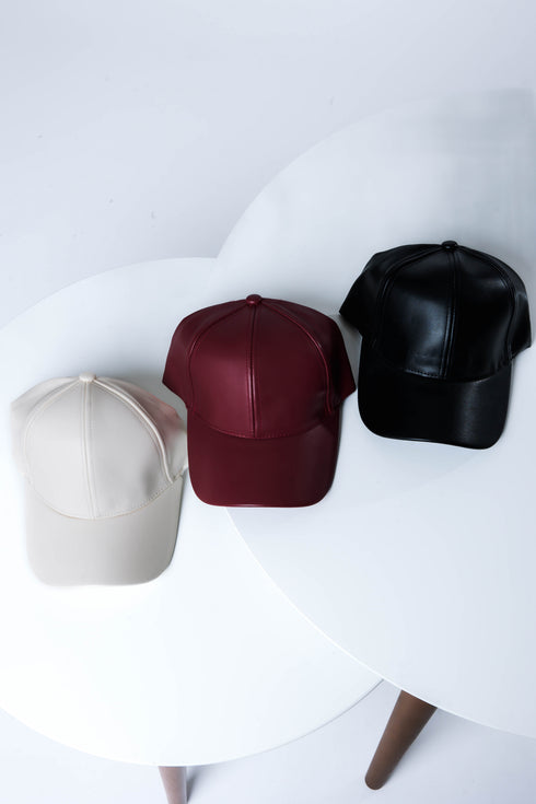 Classic-Faux Leather Baseball Cap-3pk