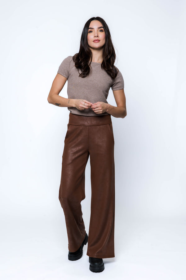 Cora-Faux Leather Wide Leg Pant