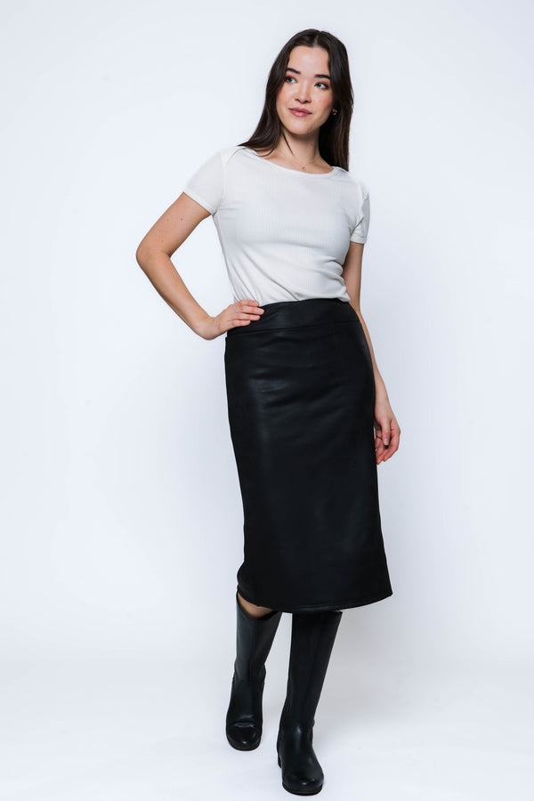 Erin-Faux Leather Midi Skirt