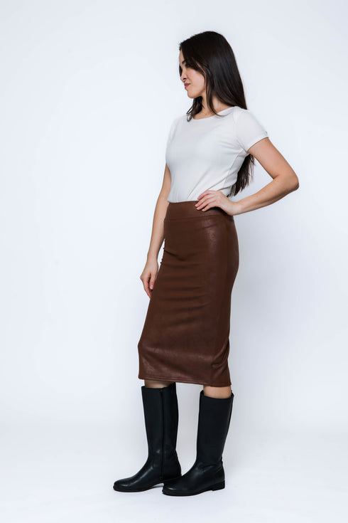 Erin SAMPLE-Faux Leather Midi Skirt