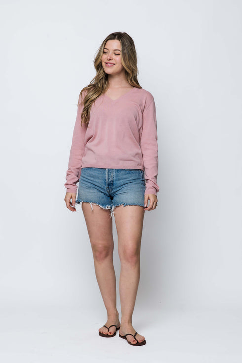 Janie-Tissue Knit V-Neck