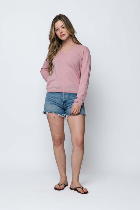 Janie-Tissue Knit V-Neck