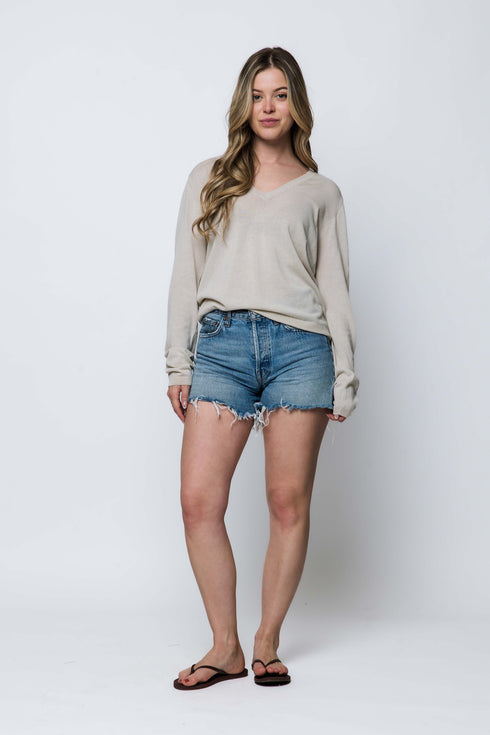 Janie-Tissue Knit V-Neck