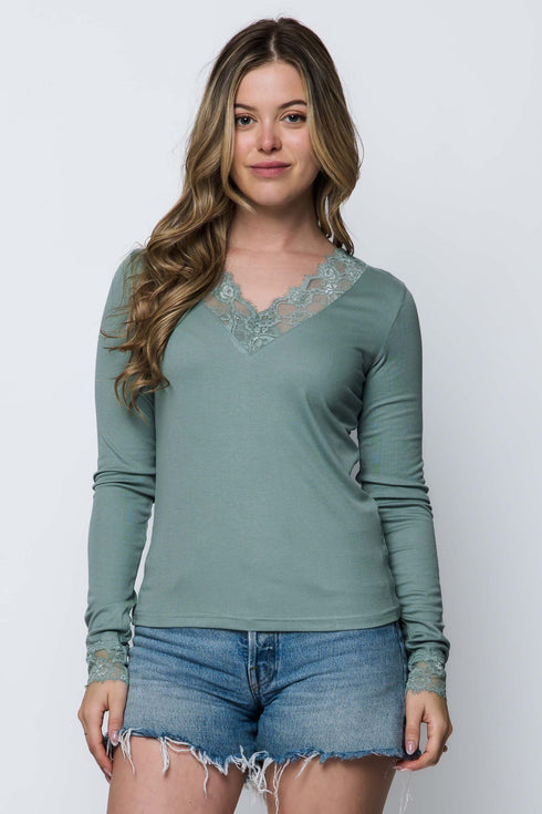Lily SAMPLE-Lace Trim Mini Rib Tee