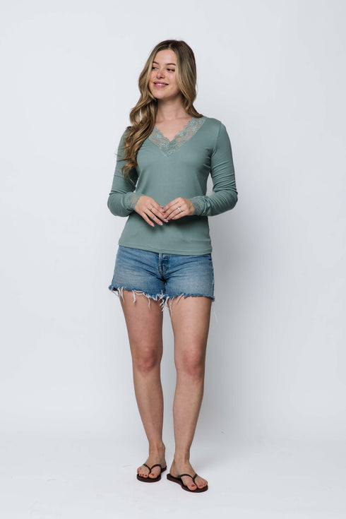 Lily SAMPLE-Lace Trim Mini Rib Tee