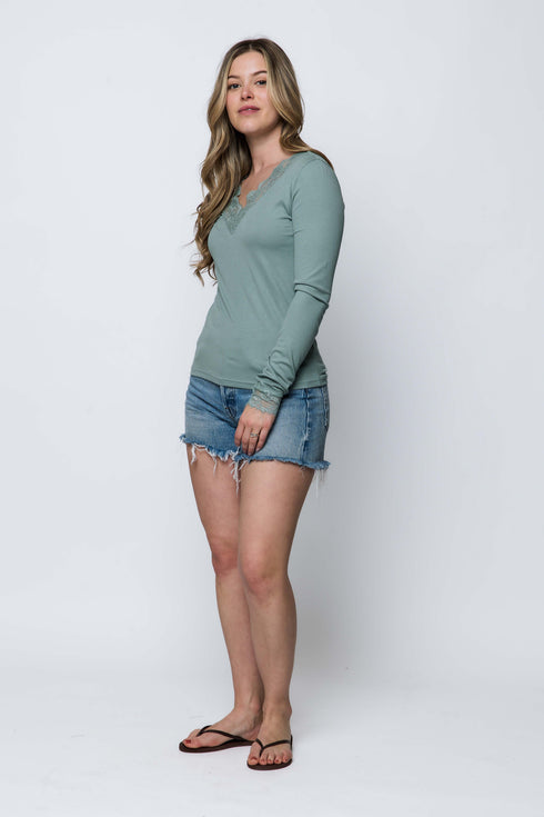 Lily SAMPLE-Lace Trim Mini Rib Tee