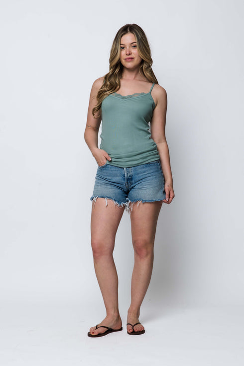 Alicia SAMPLE-Lace Trim Mini Rib Cami