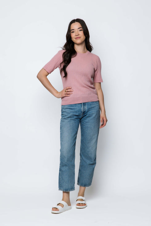 Cally-Cabled Tissue Knit Crew