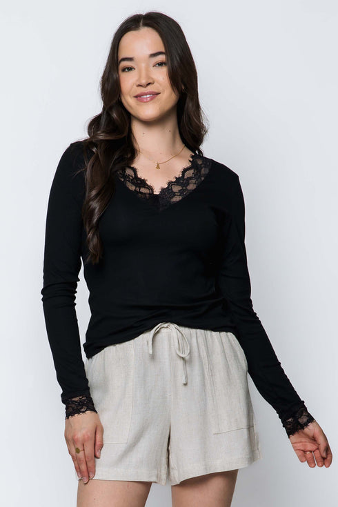 Lily SAMPLE-Lace Trim Mini Rib Tee