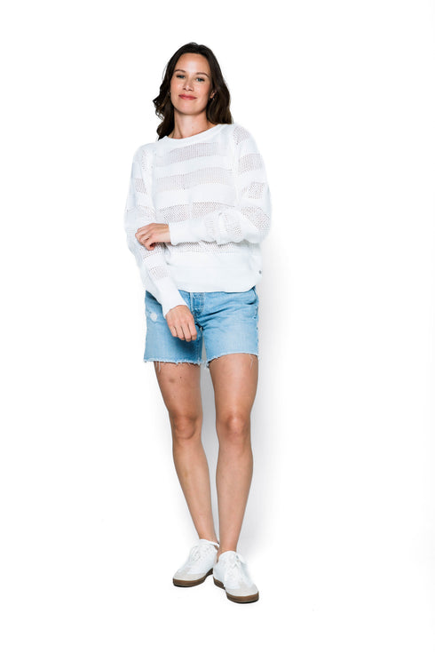 Brynn-Mesh Stripe Crew Sweater