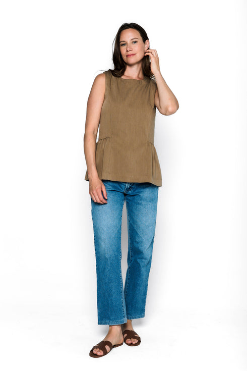 Diana-Fluid Twill Half-Peplum Vest