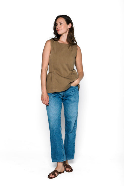 Diana-Fluid Twill Half-Peplum Vest
