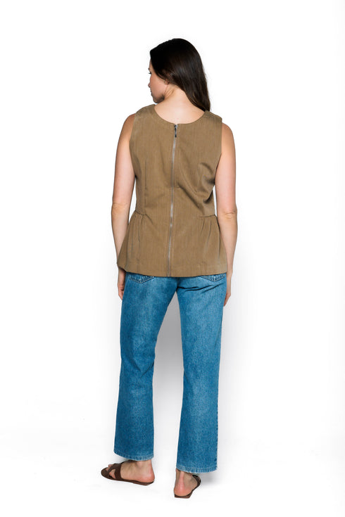 Diana-Fluid Twill Half-Peplum Vest