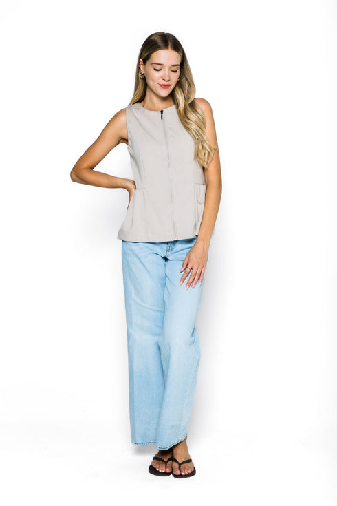 Diana-Fluid Twill Half-Peplum Vest