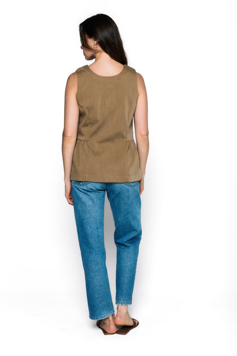 Diana-Fluid Twill Half-Peplum Vest
