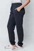 Woman wearing dark gray luxe fleece cuffed sweatpants